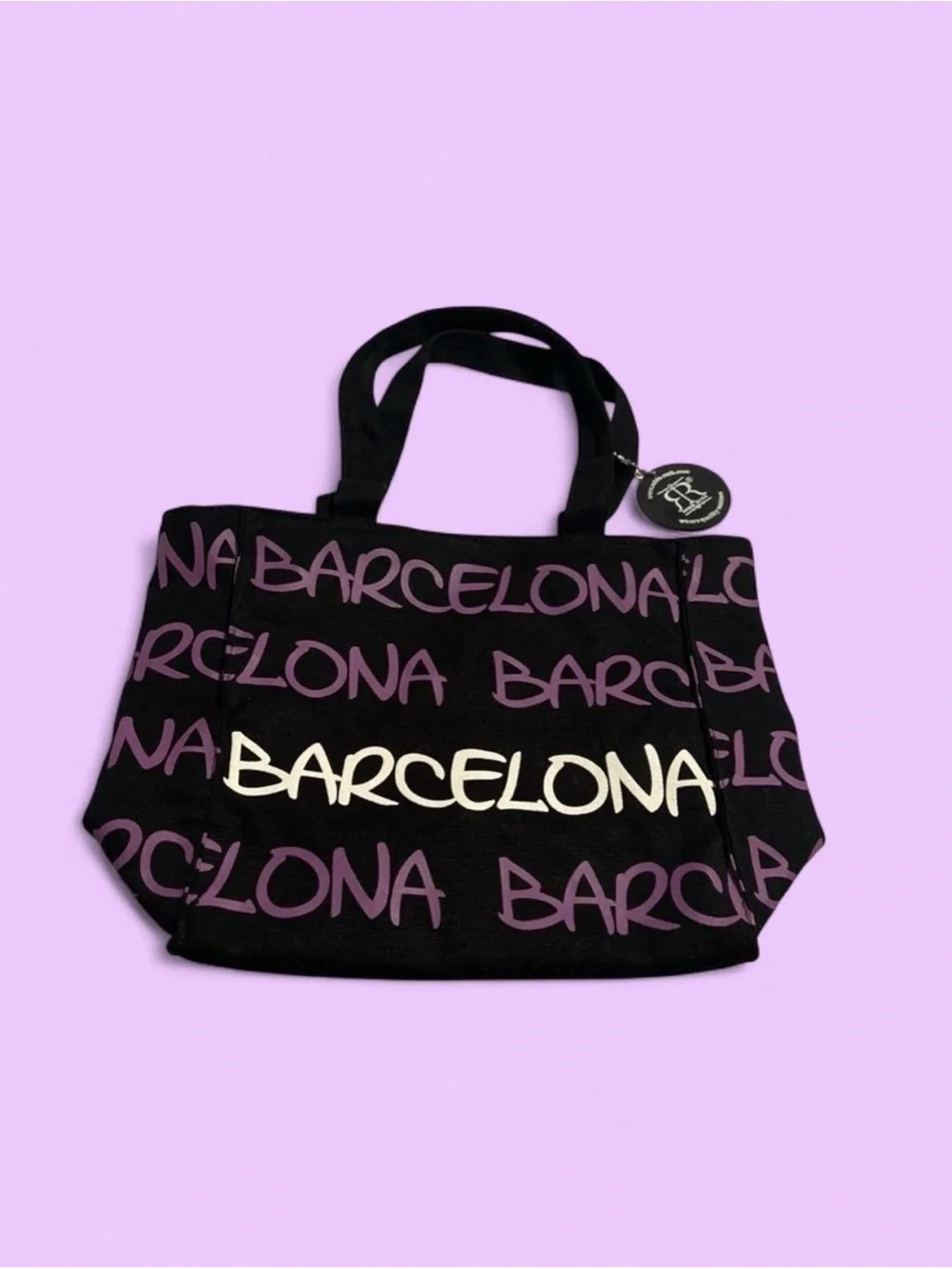 Robin Ruth Black Tote with Purple & White Barcelona Script